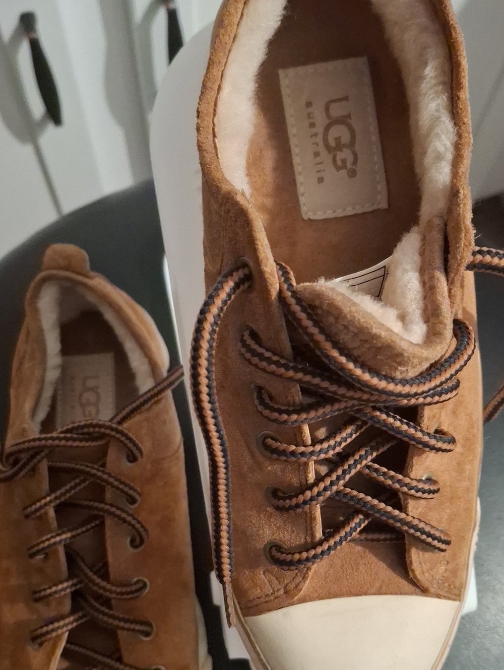 UGG Chestnut Brown Suede Lace-Up Shearling Sneakers